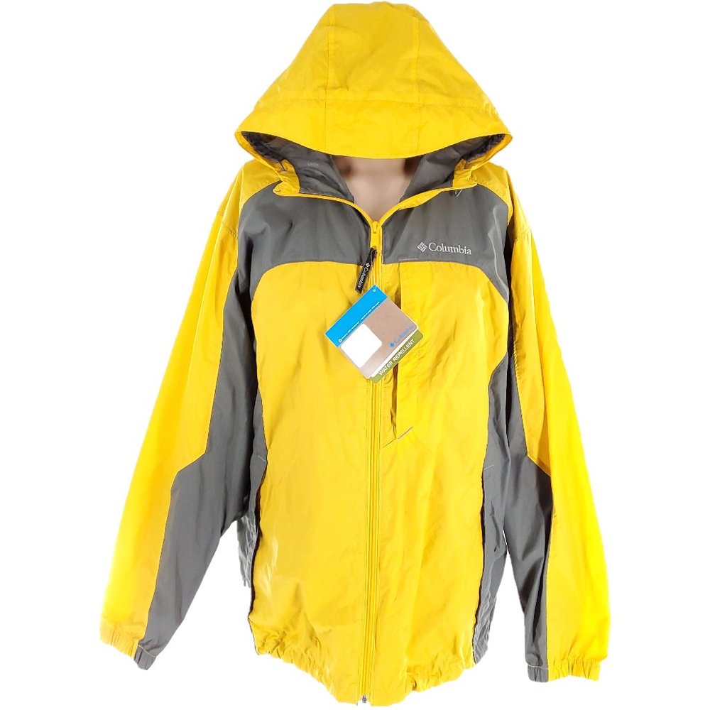Columbia Men rain Jacket Water Repellent Full Zip Nylon Yellow Gray Size L - NWT